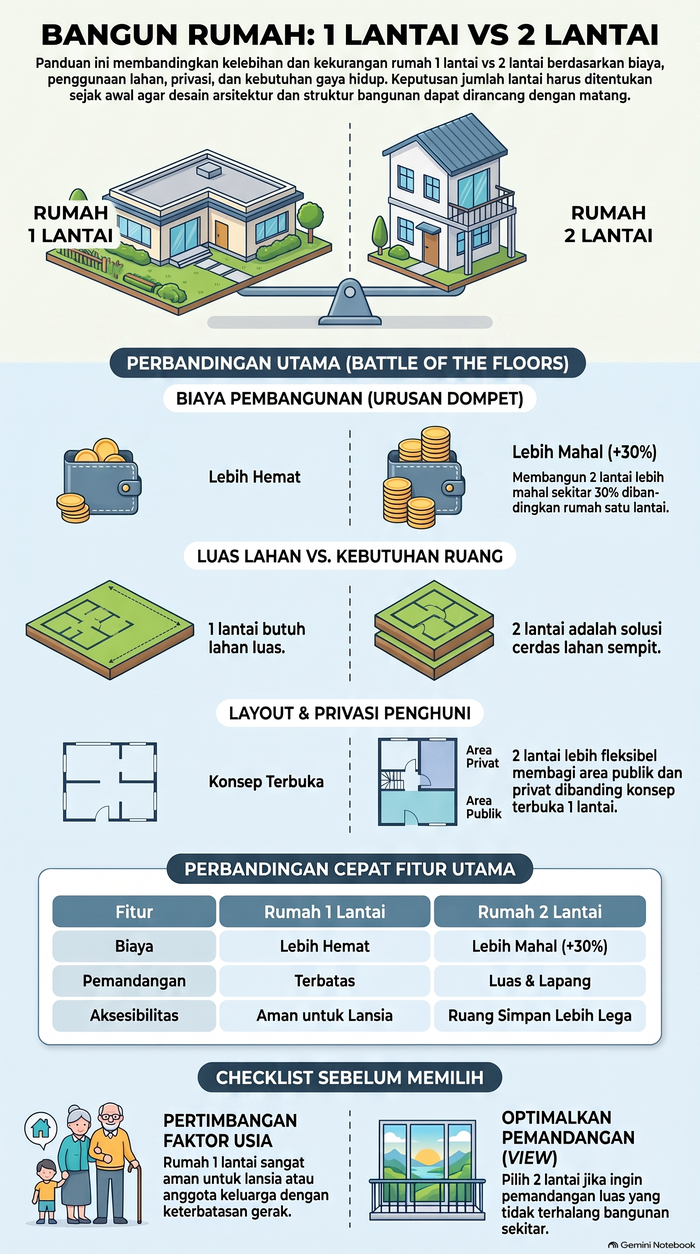 Pertimbangan bangun rumah 1 dan 2 lantai.