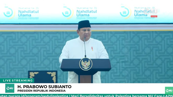 Presiden Prabowo Subianto dalam acara penutupan Muktamar ke-35 NU, Jombang, Jawa Timur, Senin (31/8/2026).