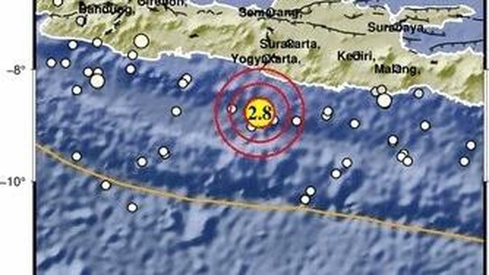 Gempa M 2,8 di Gunungkidul, Selasa (1/9/2026).