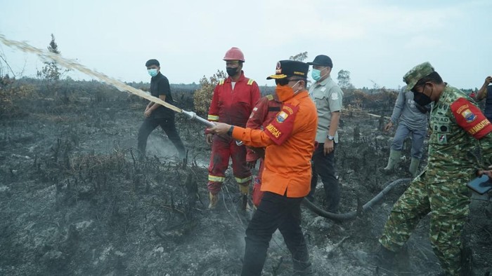 Gubernur Jambi Al Haris saat bantu memadamkan api di Kumpeh