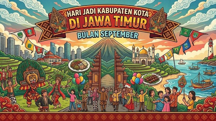 Ilustrasi hari jadi kabupaten dan kota di Jawa Timur bulan September.