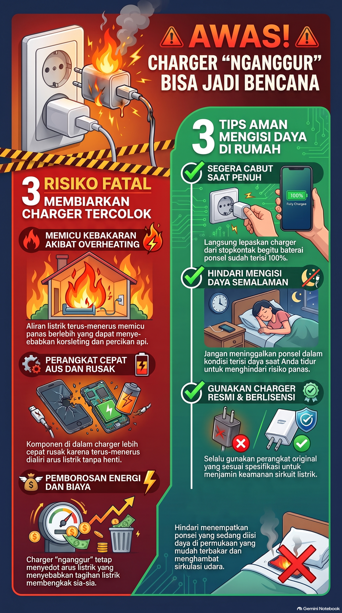 Infografis bahaya charger nganggur