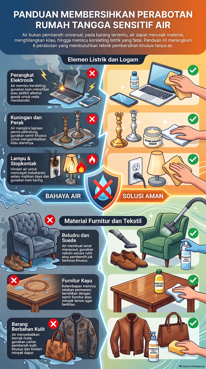 Infografis perabotan yang nggak bisa dibersihkan dengan air