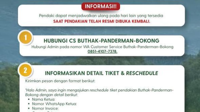 Unggahan postingan panduan reschedhule pendakian Gunung Buthak, Panderman dan Bokong.