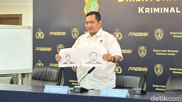 Polda Metro Jaya merilis sketsa wajah dua orang terduga pengeroyok yang menewaskan warga di Pejompongan saat kerusuhan 27 Agustus 2026. 