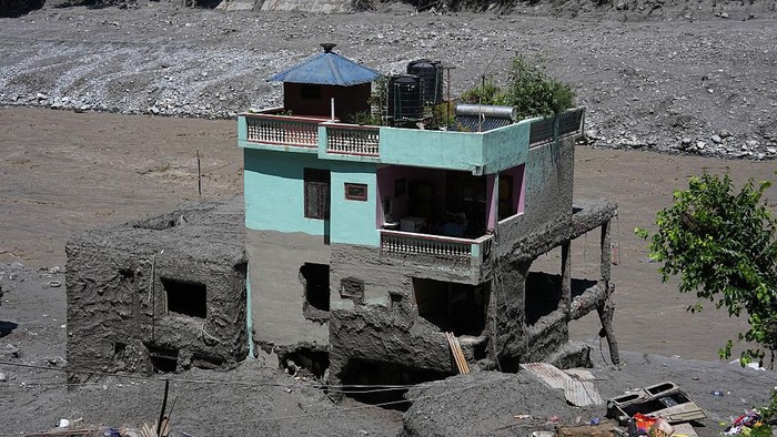 NUWAKOT, NEPAL - AUGUST 27: A house destroyed by flash floods is seen on August 27, 2026 in Nuwakot District, Nepal. Flash floods struck the Rasuwa district near Nepals northern border on August 26, causing severe damage to roads, bridges and villages in Nuwakot, where rescue and cleanup operations continue with reliance on helicopters for transport. (Photo by Cui Nan/China News Service/VCG via Getty Images)