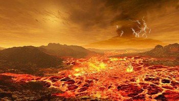 Venus, 108 juta kilometer dari Matahari. Planet ini diselimuti oleh formasi vulkanik unik dan atmosfer kaya karbon dioksida. Foto: Ron Miller via IFLScience