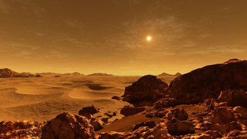 Mars, 228 juta kilometer dari Matahari. Makin menciut kelihatannya. Foto: Ron Miller via IFLScience