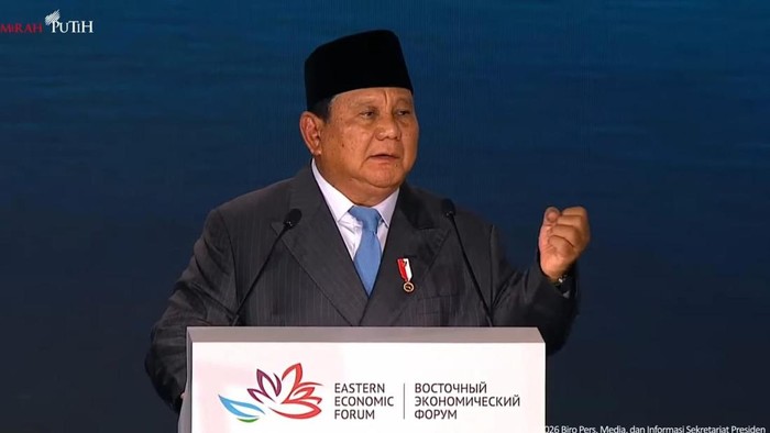 Presiden Prabowo berpidato di Eastern Economic Forum (EEF) ke-11 di Vladivostok, Rusia, Kamis (3/9/2026).