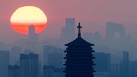 Siluet Yongding Pagoda Menghiasi Langit Pagi Beijing