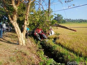 Kurang Konsentrasi, Truk Boks Terguling Masuk Got di Jalan Denpasar-Gilimanuk