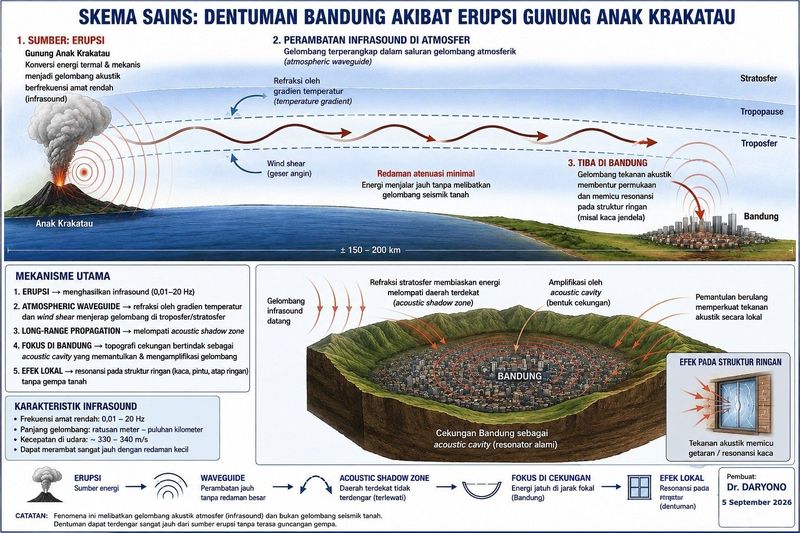 Anggota IABI, Daryono, mengatakan bunyi erupsi Gunung Anak Krakatau bisa terdengar jauh hingga wilayah Bandung lantaran aspek lapisan inversi suhu. (dok Pribadi/Daryono)