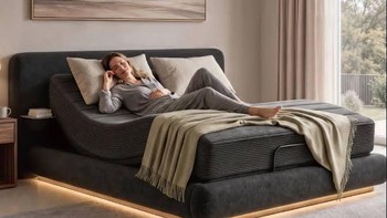 Amada Soundwave Smart MattressKasur pintar yang menghasilkan gelombang suara/getaran untuk relaksasi, tidur, atau pijat. Bisa dikontrol app, dengan base adjustable multi-motor (head, foot, lumbar) dan mode zero-gravity. Tempat tidur yang “bersuara” dan beradaptasi. Foto: IFA 2026