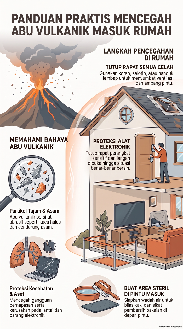 Cara cegah abu vulkanik masuk rumah.