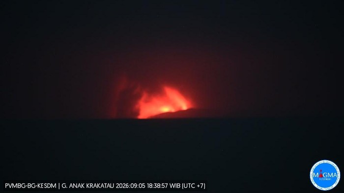 Kondisi Gunung Anak Krakatau, Sabtu (5/9/2026) malam