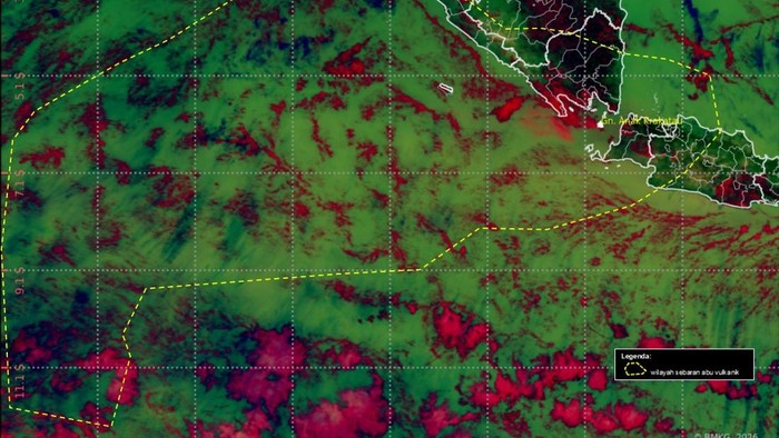 Peta sebaran abu vulkanik Gunung Anak Krakatau