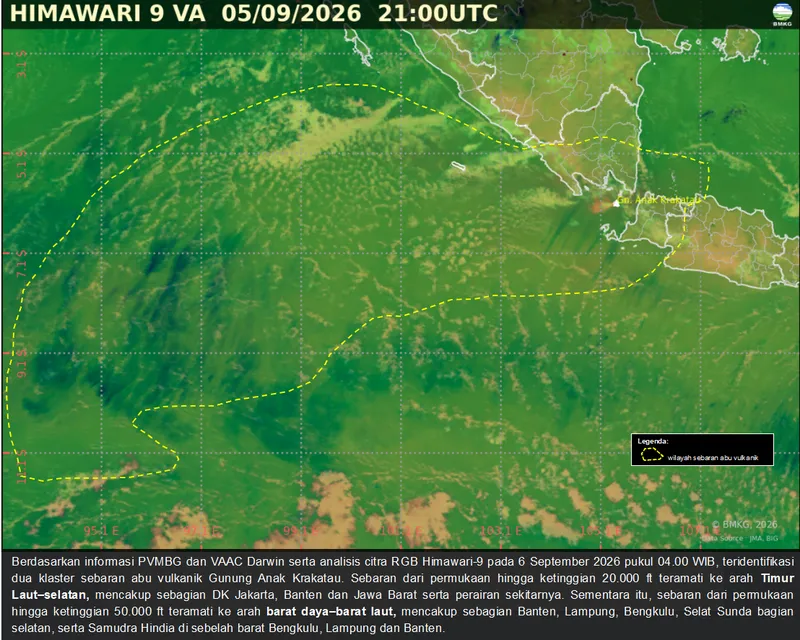 Sebaran abu vulkanik Gunung Anak Krakatau, Minggu (6/9)