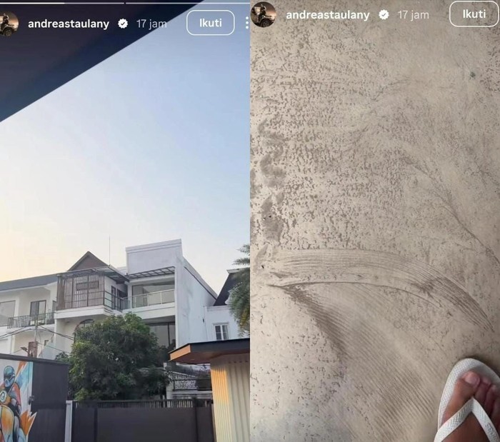 Andre Taulany menunjukkan halaman rumahnya yang tertutupi abu vulkanik