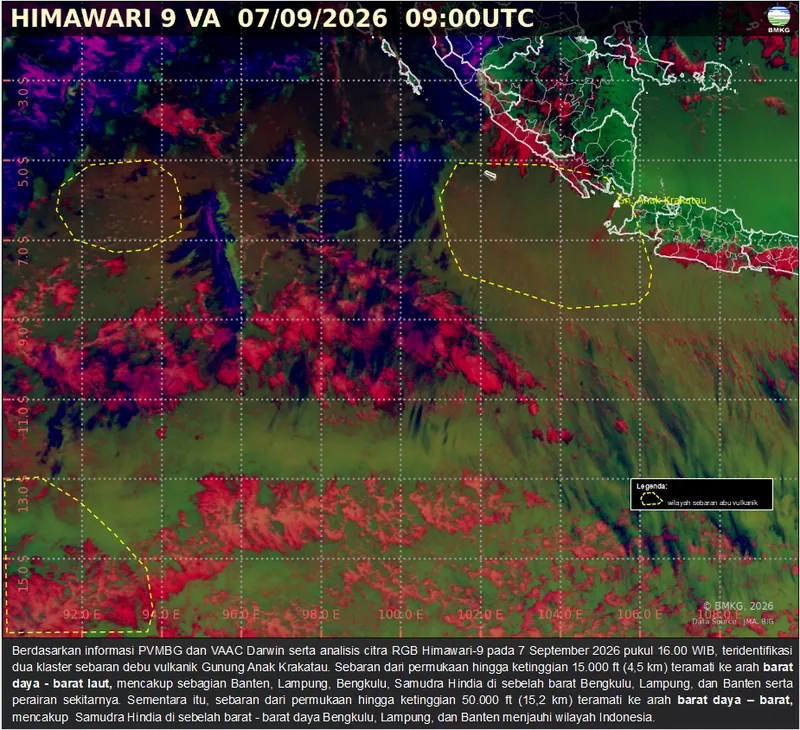 Citra satelit sebaran abu vulkanik Anak Krakatau (dok. BMKG) Citra satelit sebaran abu vulkanik Anak Krakatau (dok. BMKG)