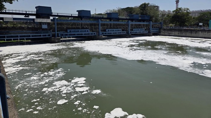 Gumpalan busa di Sungai Surabaya