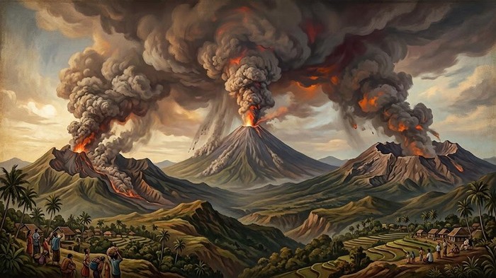 Ilustrasi gunung api di Jawa Timur meletus dahsyat.
