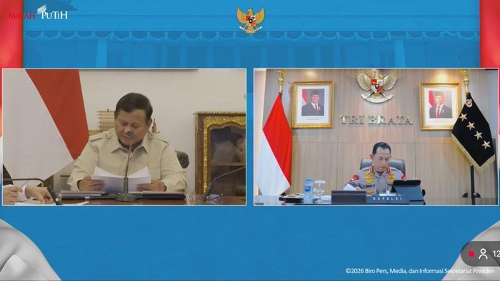 Kapolri Jenderal Listyo Sigit Prabowo dalam rapat terbatas bersama Presiden Prabowo secara virtual, Senin (7/9/2026).