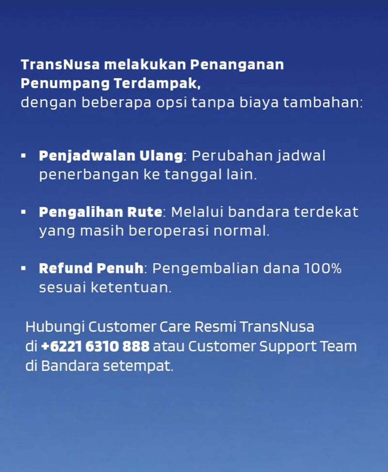 Transnusa umumkan refund bagi penumpang terdampak pembatalan penerbangan karena erupsi Gunung Anak Krakatau.