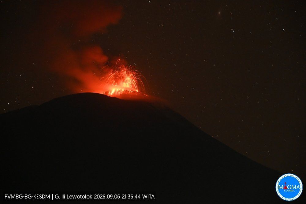 Erupsi Gunung Ili Lewotolok terjadi pada hari Minggu, 6 September 2026, pukul 21.37 WITA. Erupsi Gunung Ili Lewotolok terjadi pada hari Minggu, 6 September 2026, pukul 21.37 WITA. (X/@badangeologi_)