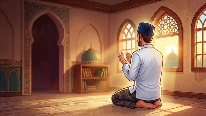 Ilustrasi muslim berdoa setelah sholat.