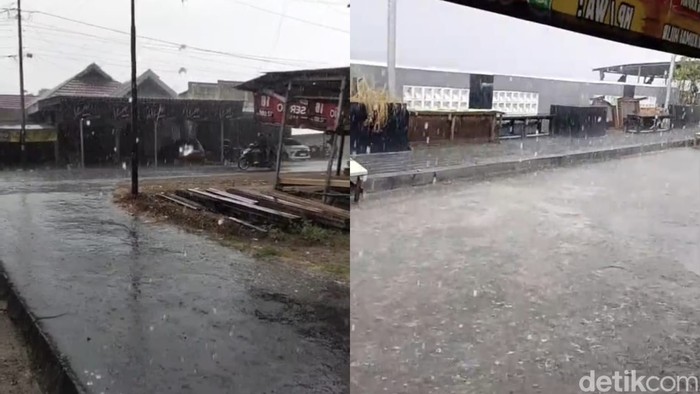 Kolase foto hujan di Kotawaringin Barat di tengah karhutla.