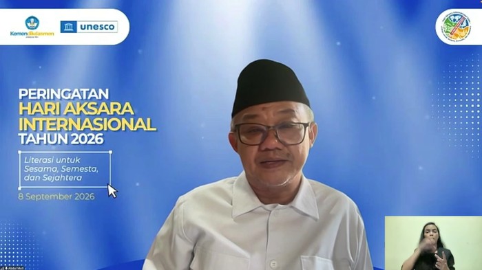 Mendikdasmen Abdul Muti di Peringatan Hari Aksara Internasional 2026.