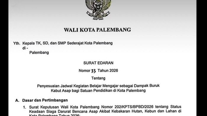 Surat edaran PJJ dari Pemkot Palembang
