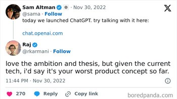 Kala Sam Altman diremehkan dengan konsep ChatGPT. Foto: rkarmani via Bored Panda