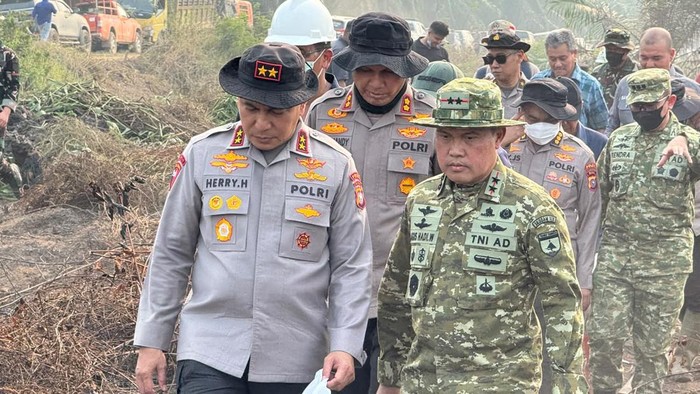 Kapolda Riau dan Pangdam XIX/Tuanku Tambusai turun meninjau karhutla 70 hektare lahan gambut di Inhu, Rabu (9/9/2026).