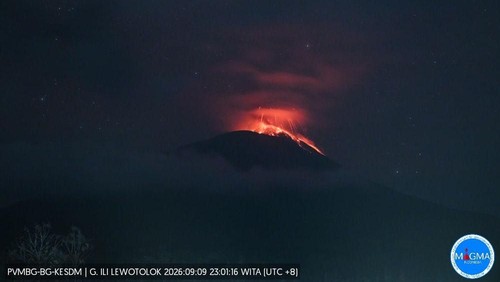 Gunung Ile Lewotolok di Lembata, NTT, meletus Rabu malam (10/9/2026), pukul 00.00-24.00 Wita.