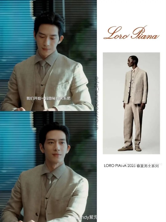 Salah satu gaya mewahnya saat di kantor Ling Mei adalah ketika Jing Boran mengenakan setelan serba krem dari koleksi Loro Piana. Kesan quiet luxury yang dibawakan membuat penampilan sosok Luke yang diperankan Boran terlihat tenang tapi sangat karismatik. Foto: Dok. Weibo, Netflix, Instagram