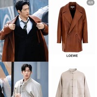 Tampil karismatik dengan leather coat cokelat dari Loewe, Jing Boran juga bisa memberikan kesan kasual-modern saat memadukan jaket berkerah Shanghai dari Ian Hylton. Foto: Dok. Weibo, Netflix, Instagram