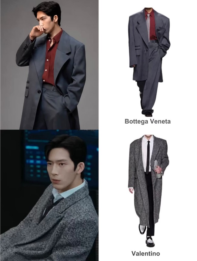 Gaya khas eksekutif muda ala Luke makin terpancar lewat penampilan Jing Boran saat memakai coat abu-abu Bottega Veneta dan overcoat berbahan wol dari Valentino. Foto: Dok. Weibo, Netflix, Instagram