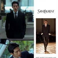 Jing Boran tampil bak eksekutif sejati dalam balutan setelan double-breasted dari Saint Laurent. Foto: Dok. Weibo, Netflix, Instagram