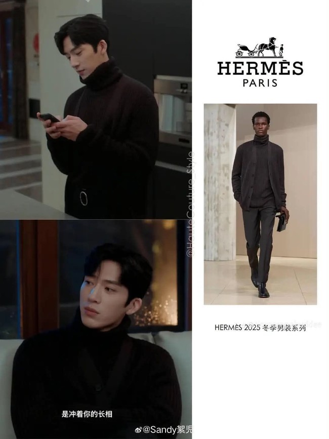 Memerankan sosok Luan Nian atau Luke yang dikenal tampan nan romantis namun bermulut lantam dalam The Early Spring, Jing Boran menebarkan pesonanya dalam balutan turtleneck dan outer rajut hitam dari Hermes. Foto: Dok. Weibo, Netflix, Instagram