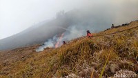 Kondisi vegetasi yang kering ditambah tiupan angin yang kencang membuat kobaran api dengan cepat menjalar ke area lainnya.