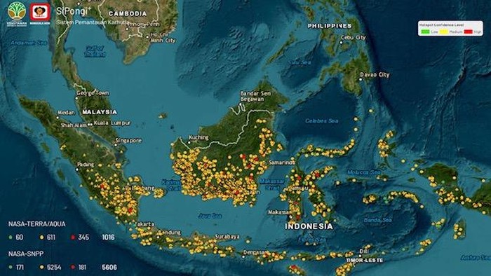 Sebaran titik panas di sejumlah wilayah Indonesia.