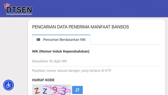 Tangkapan layar cek bansos.