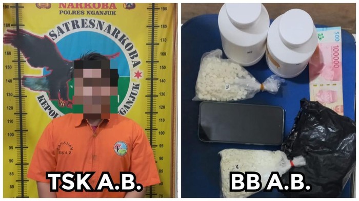 Tersangka pengedar pil koplo dan barang bukti diamankan di Polres Nganjuk