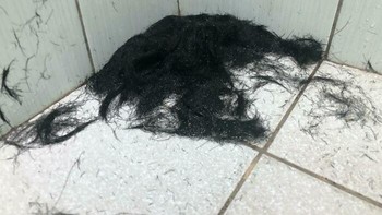 Temannya baru saja potong rambut, tapi potongan rambutnya dibiarin gitu aja di kamar mandi. Foto: BiT976 via Bored Panda