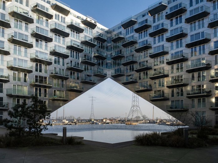 New architecture in Amsterdam, Zeeburg area. New made land near Amsterdam. Early morning shot.