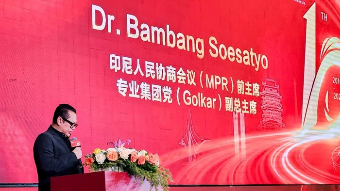 Anggota DPR Fraksi Partai Golkar Bambang Soesatyo (Bamsoet) menghadiri 10th Anniversary and International Business Gala Dinner Perhimpunan Pengusaha Jiangxi Indonesia di Jakarta, Sabtu (12/9/2026).
