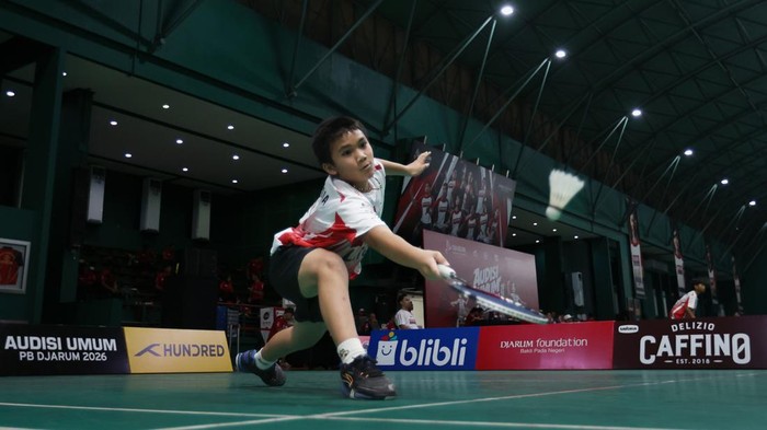 Aksi atlet KU 11 Putra asal Palembang, Jethro Alexander Kemas pada Audisi Umum PB Djarum 2026.