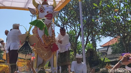 Prosesi palebonI Gusti Ayu Badri, ibunda dari anggota DPD RI Ida Bagus Rai Dharmawijaya Mantra di Setra Tanjung Bungkak, Denpasar, Bali, Minggu (13/9/2026). (Foto:Firizqi Irwan/detikBali)