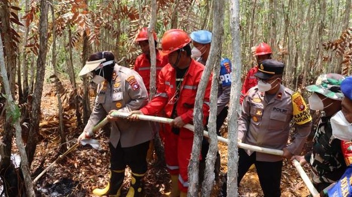 Kapolres Kapuas ikut memadamkan api di lokasi karhutla dengan cairan X-Fire.